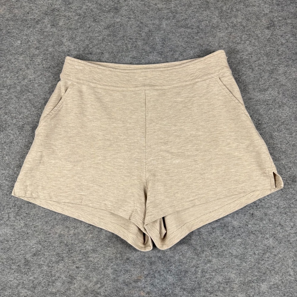 Travis Mathew Cloud Terry Shorts Side Zip Pockets Beige Womens Medium M